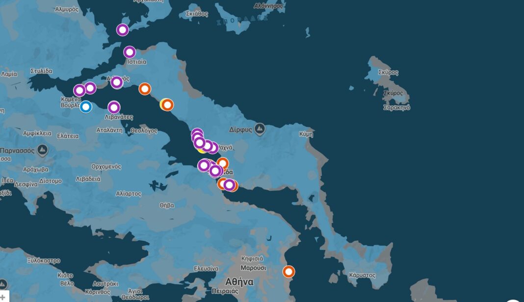 χαρτης με μωβ μεδουσες στην ΕΥβοια